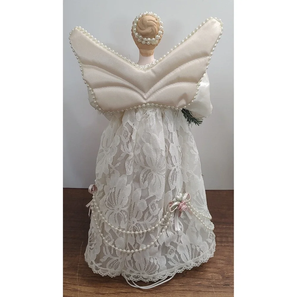 Vintage Traditions Lighted Angel Tree Topper Centerpiece Lace Pink Rose Garland